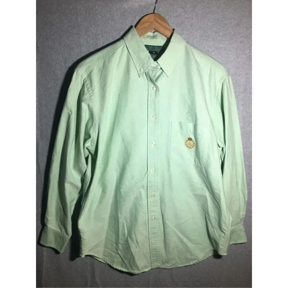 Mens Lauren Ralph Lauren Button Up Shirt Green Vintage Crest Casual Formal